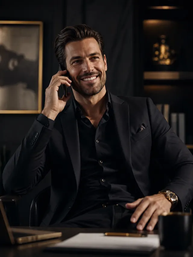 Closer on the phone, smiling